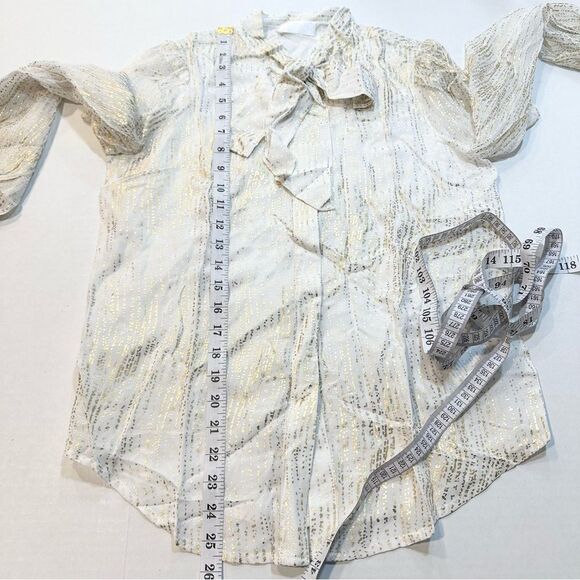NWT 7 for all Mankind White Gold Blouse Tie Neck Button Front Size XS - Picture 11 of 11